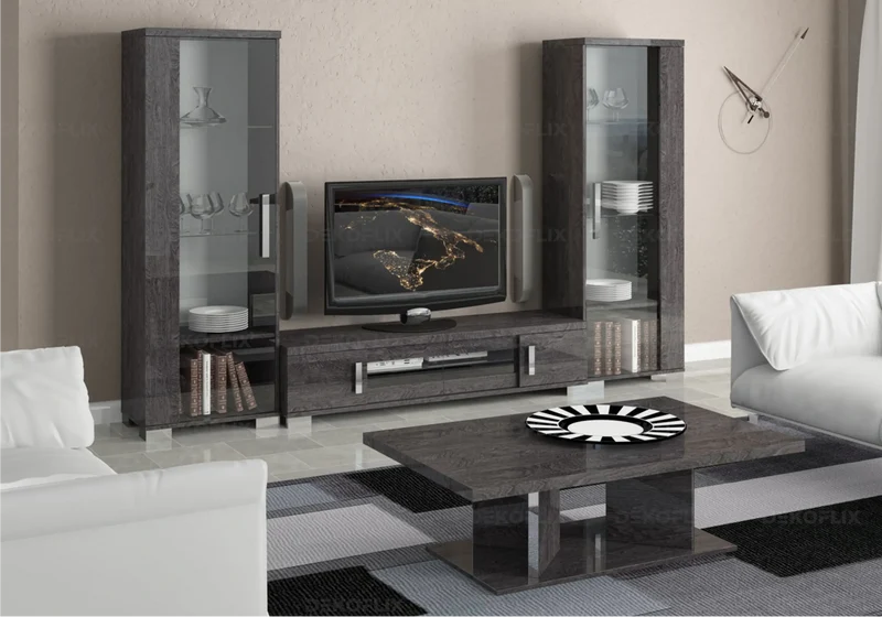 Table basse rectangulaire bouleau gris laqué design - Sarah