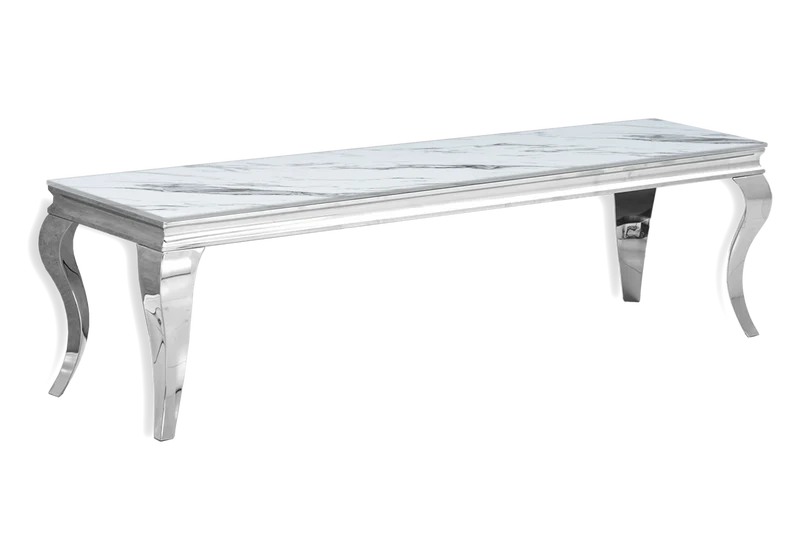 Meuble TV marbre blanc design argent - Neo