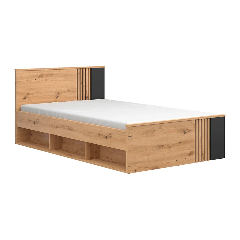 Lit 120x200 sommier inclus Ezra Bois et Noir