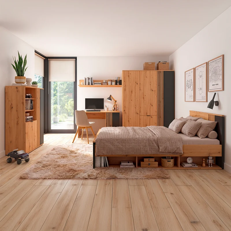 Lit 120x200 sommier inclus Ezra Bois et Noir
