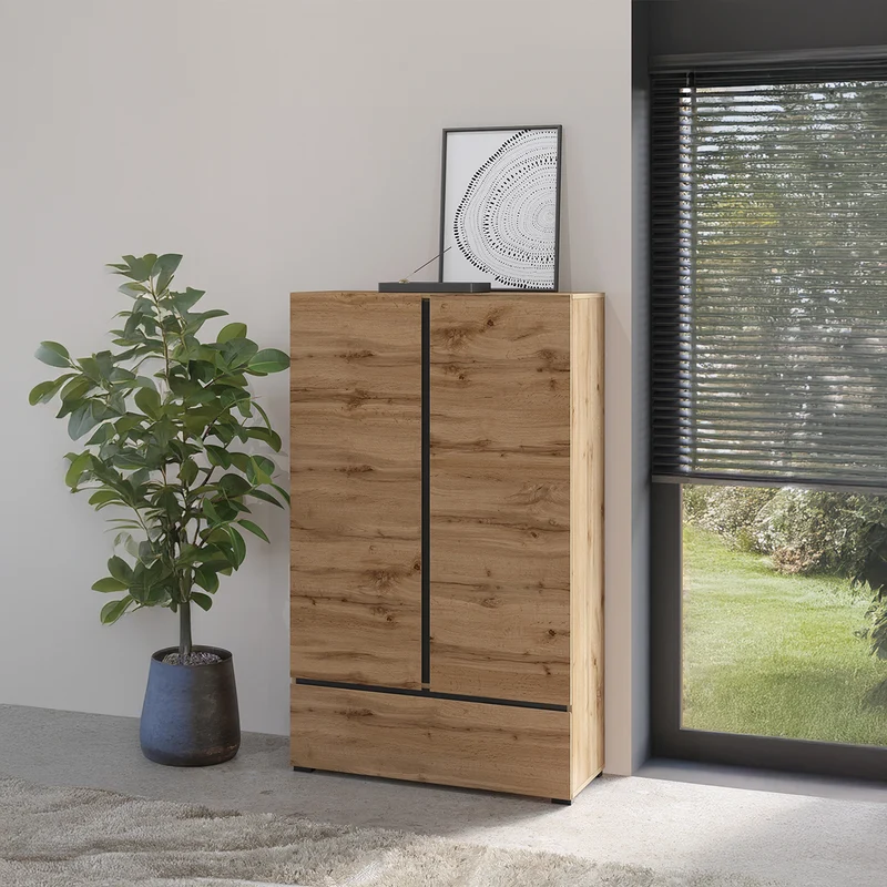Petite armoire 2 portes 1 tiroir Lilia Bois