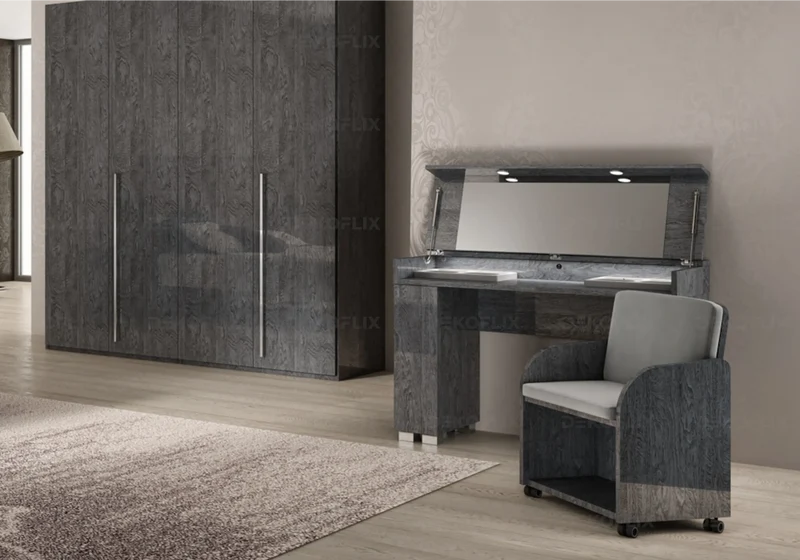 Fauteuil bouleau gris et tissu gris Vermont design - Sarah