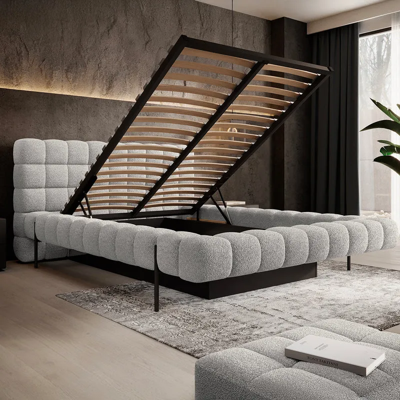 Lit coffre 180x200 sommier inclus Ezio Gris clair