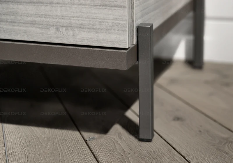 Meuble TV 3 portes gris argent laqué design - Mia
