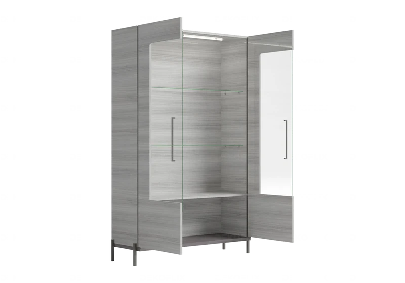 Vitrine 1 ou 2 portes avec LED gris laquée - Mia