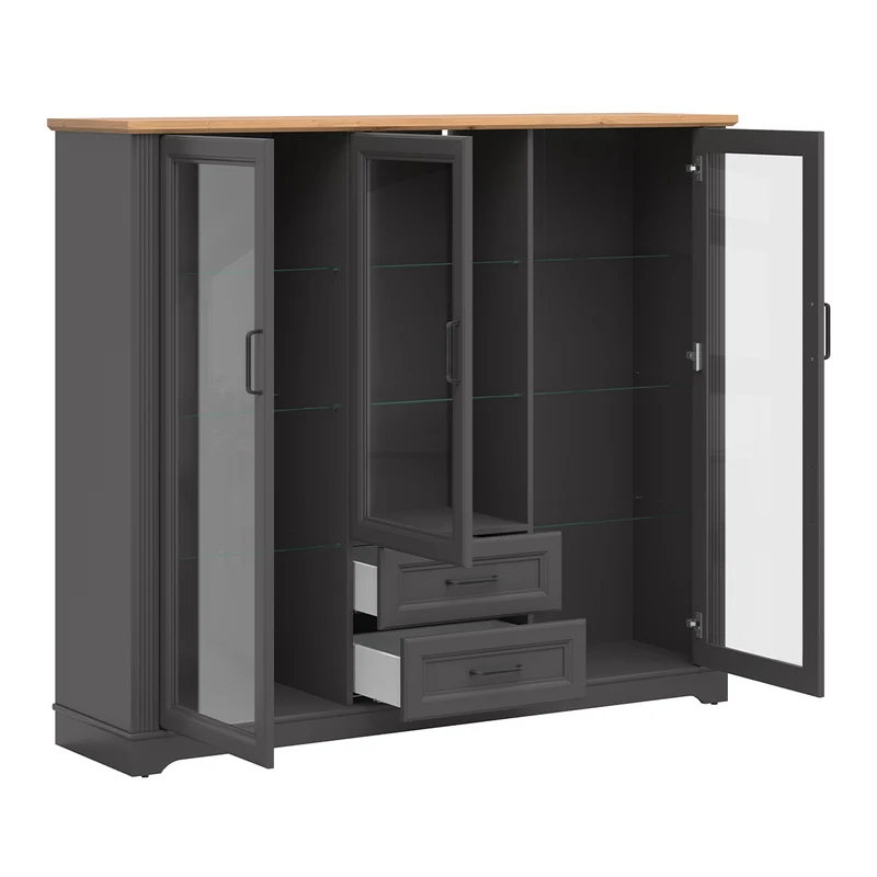 Vaisselier bas 3 portes 2 tiroirs Charlie Gris Anthracite