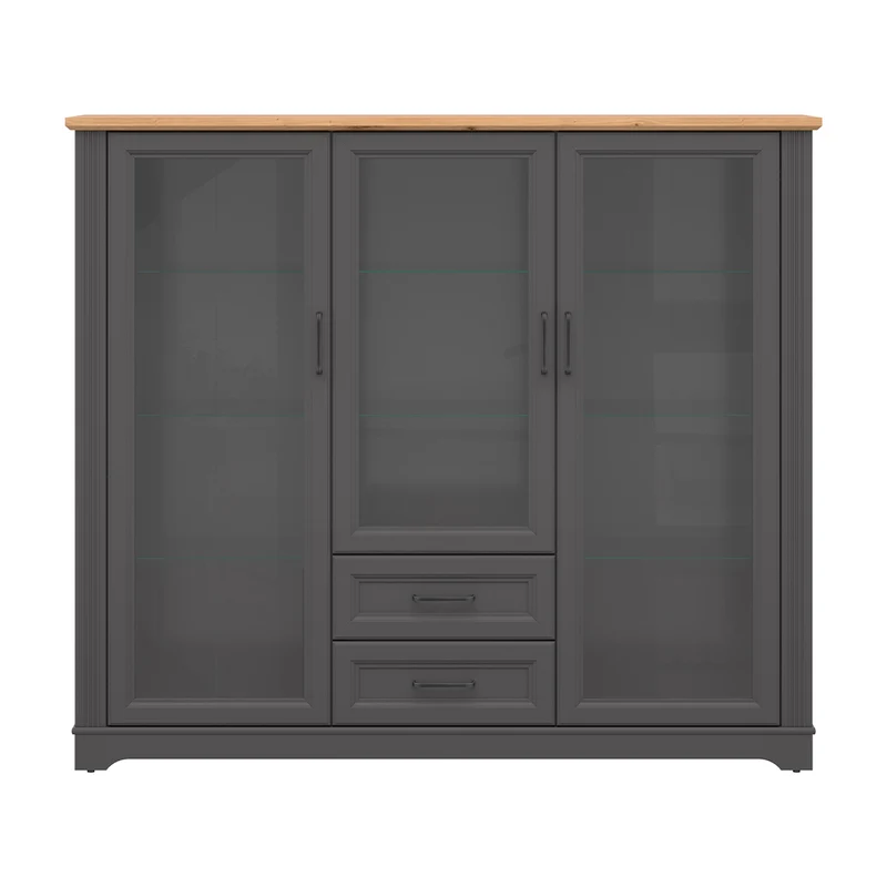 Vaisselier bas 3 portes 2 tiroirs Charlie Gris Anthracite