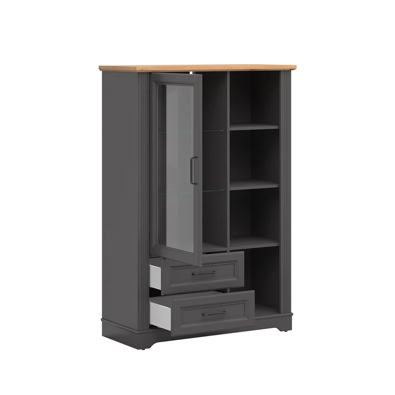 Vaisselier bas 1 porte 2 tiroirs Charlie Gris Anthracite