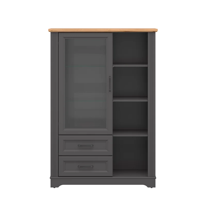 Vaisselier bas 1 porte 2 tiroirs Charlie Gris Anthracite