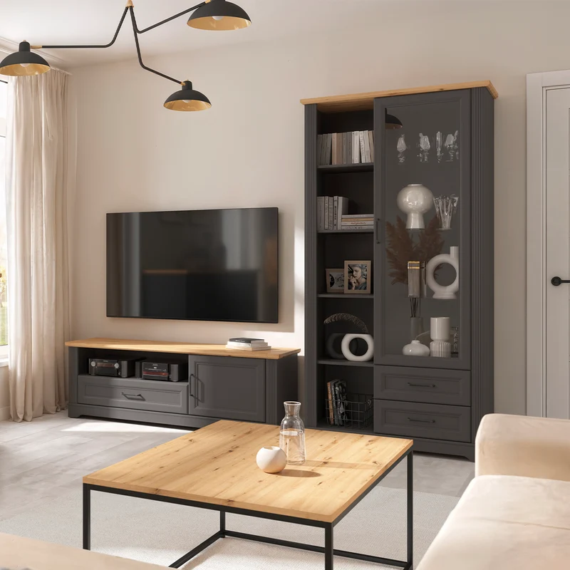 Vaisselier 1 porte 2 tiroirs Charlie Gris Anthracite