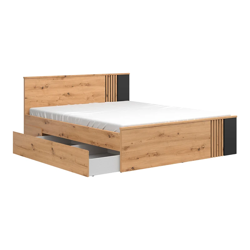 Lit 160x200 sommier et tiroirs inclus Ezra Bois