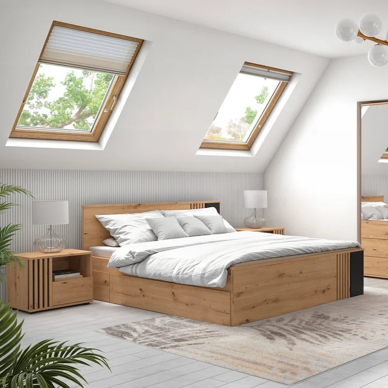 Lit 160x200 sommier et tiroirs inclus Ezra Bois