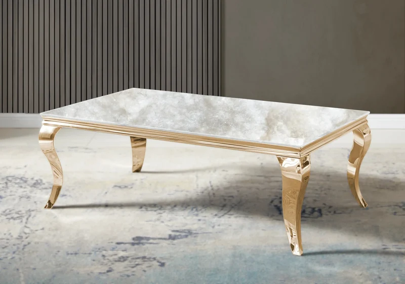 Table basse rectangulaire marbre beige or - Neo