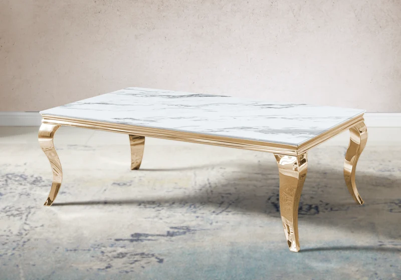 Table basse rectangulaire marbre blanc or - Neo