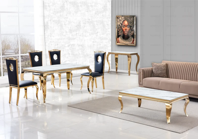 Table basse rectangulaire marbre blanc or - Neo