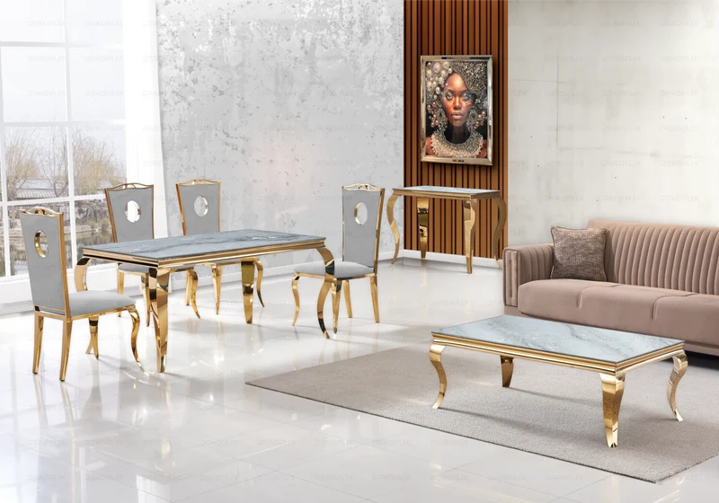 Table basse rectangulaire marbre gris or - Neo