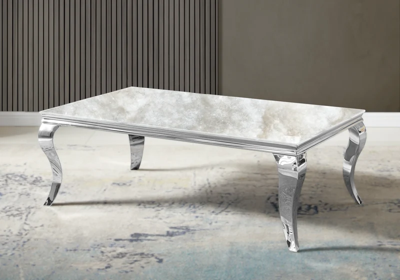 Table basse rectangulaire marbre beige argent - Neo