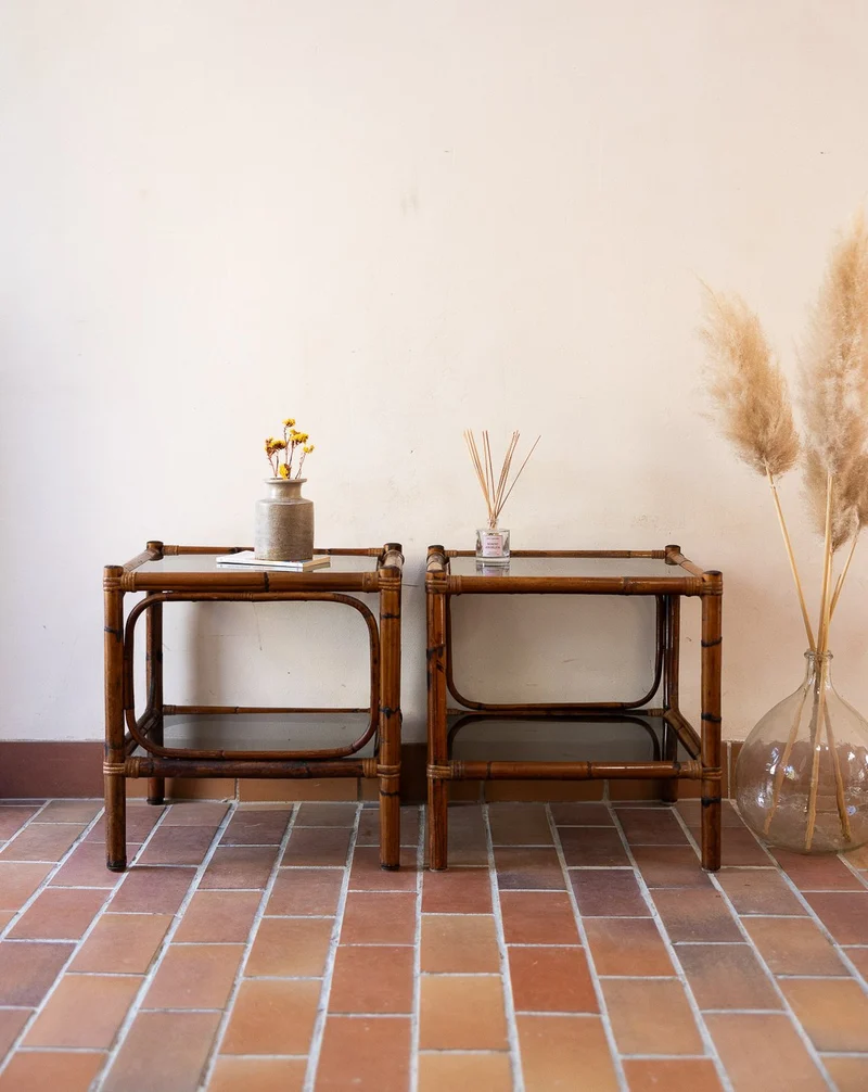 Odile, la paire de tables de chevets en rotin N°1540