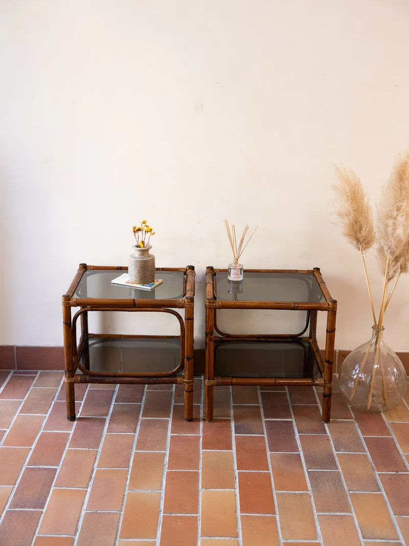 Odile, la paire de tables de chevets en rotin N°1540
