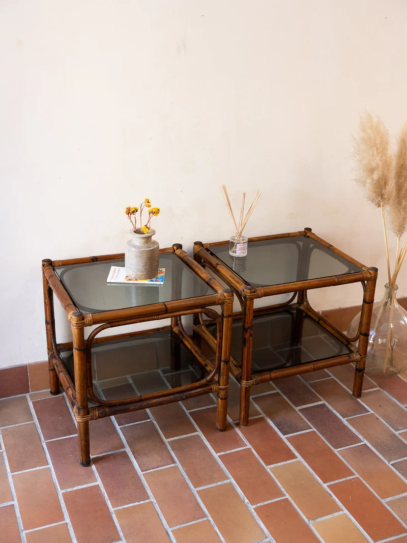 Odile, la paire de tables de chevets en rotin N°1540