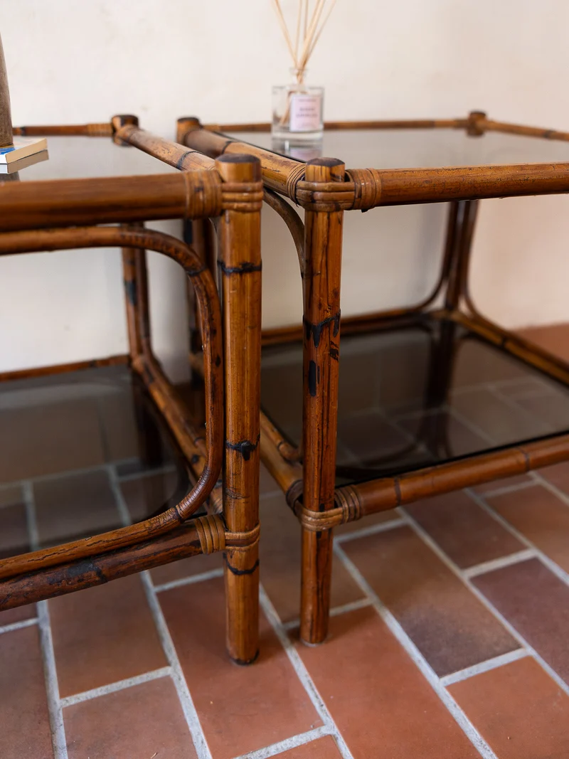 Odile, la paire de tables de chevets en rotin N°1540