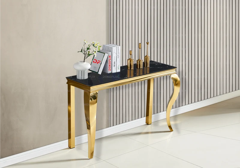 Console d'entrée design marbre noir or - Neo