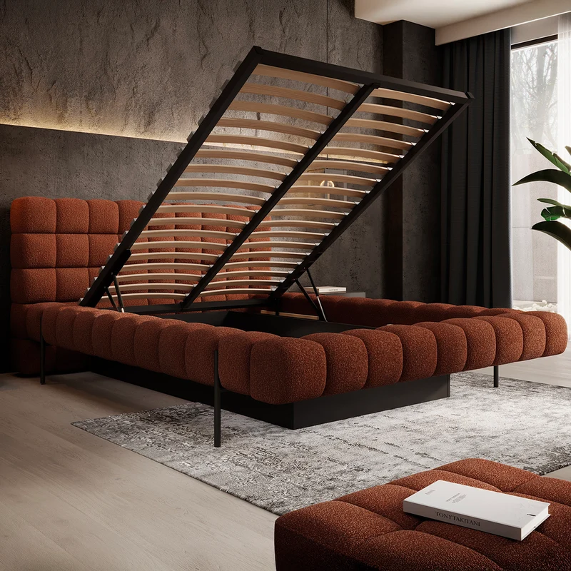 Lit coffre 160x200 sommier inclus Ezio Brique