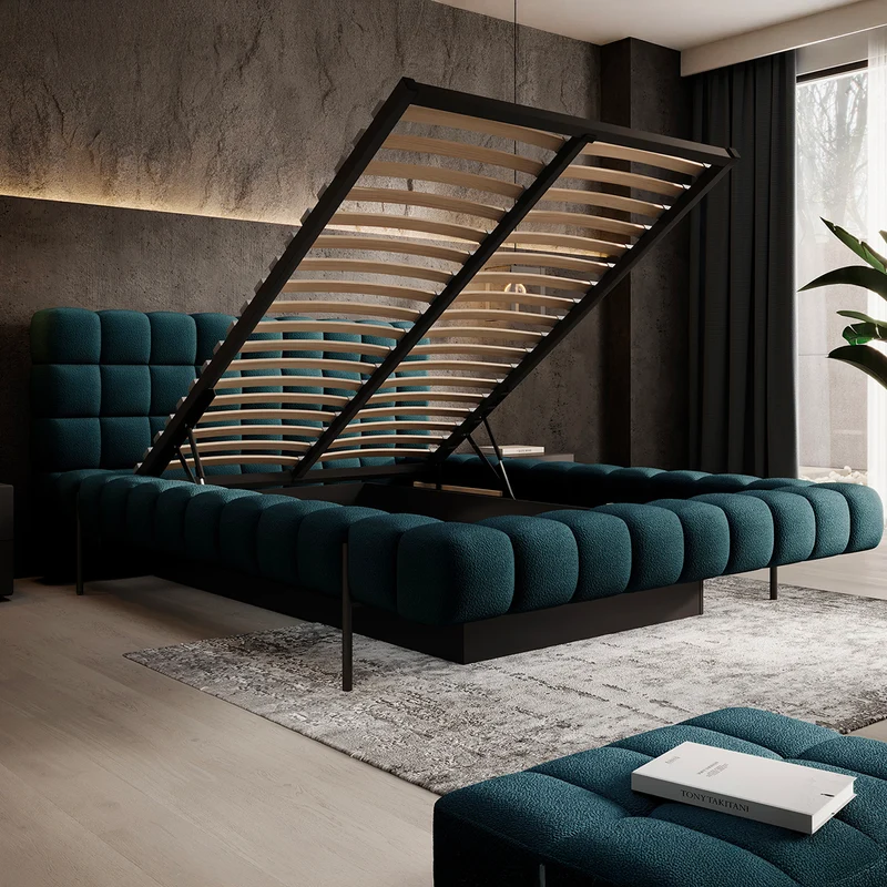 Lit coffre 160x200 sommier inclus Ezio Bleu