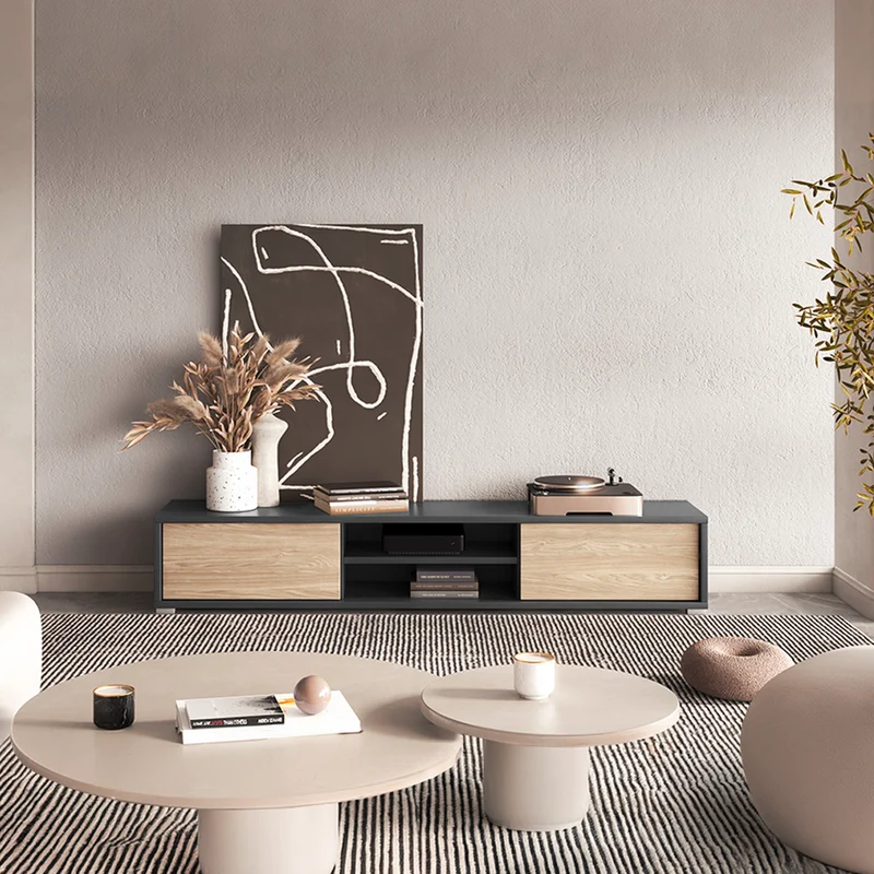 Meuble TV mural 2 portes 180 cm Idra Gris et Bois