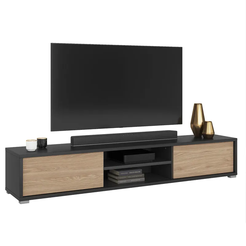 Meuble TV mural 2 portes 180 cm Idra Gris et Bois