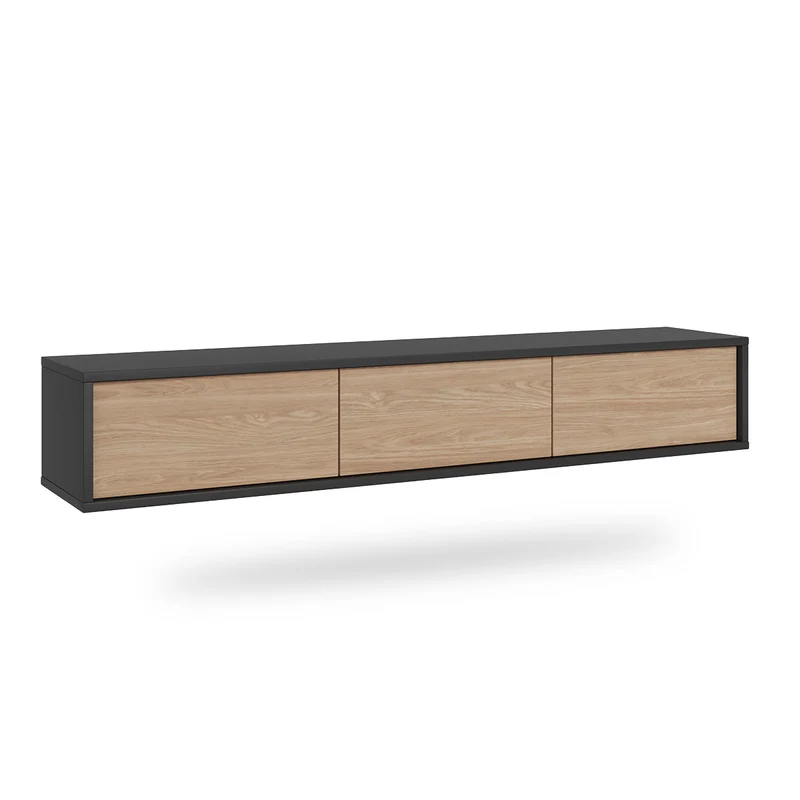 Meuble TV mural 3 portes 180 cm Idra Gris et Bois