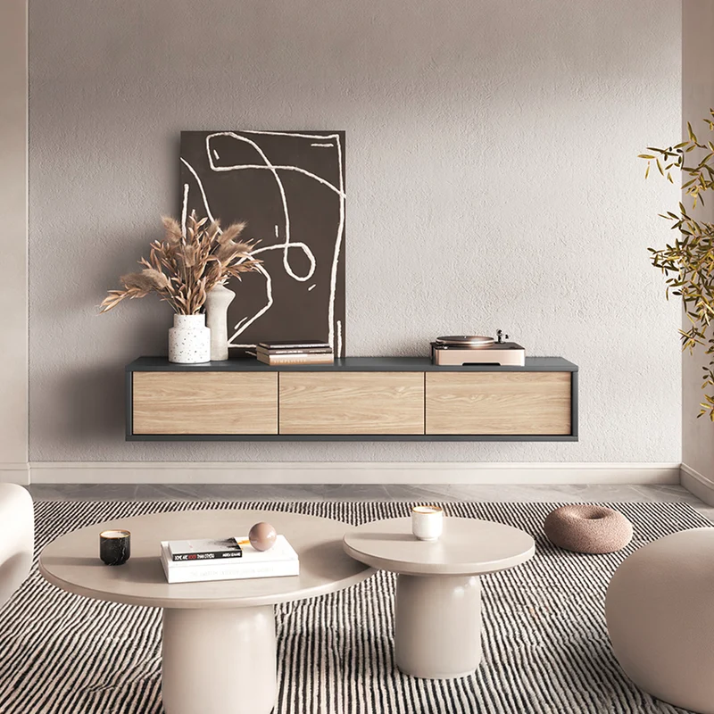 Meuble TV mural 3 portes 180 cm Idra Gris et Bois
