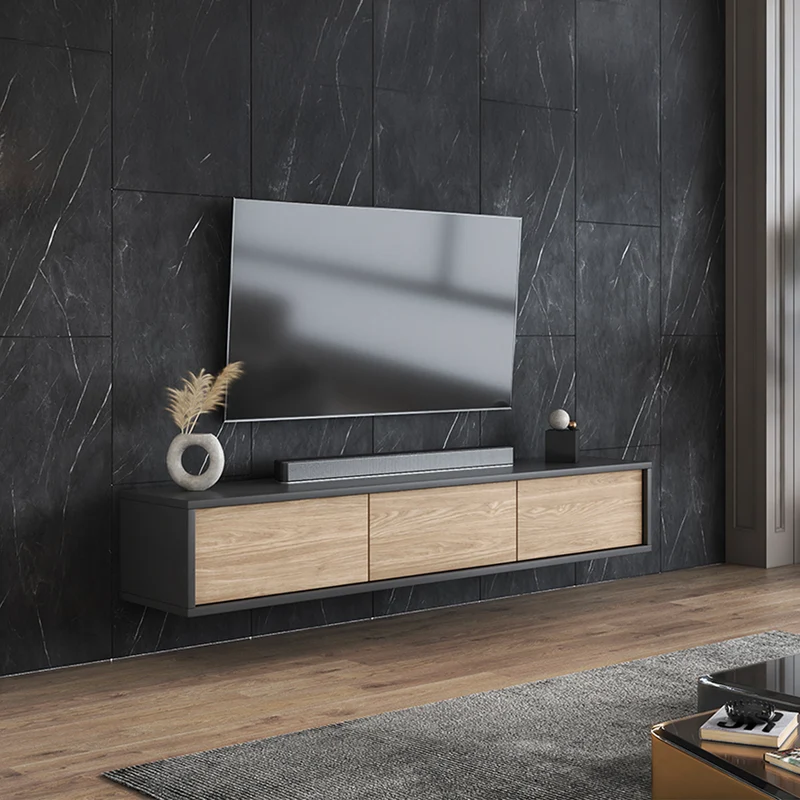 Meuble TV mural 3 portes 180 cm Idra Gris et Bois