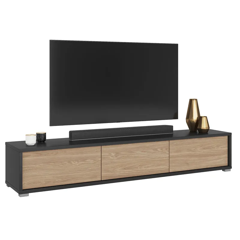 Meuble TV mural 3 portes 180 cm Idra Gris et Bois