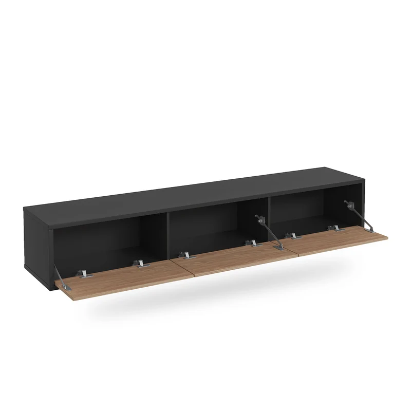 Meuble TV mural 3 portes 180 cm Idra Gris et Bois