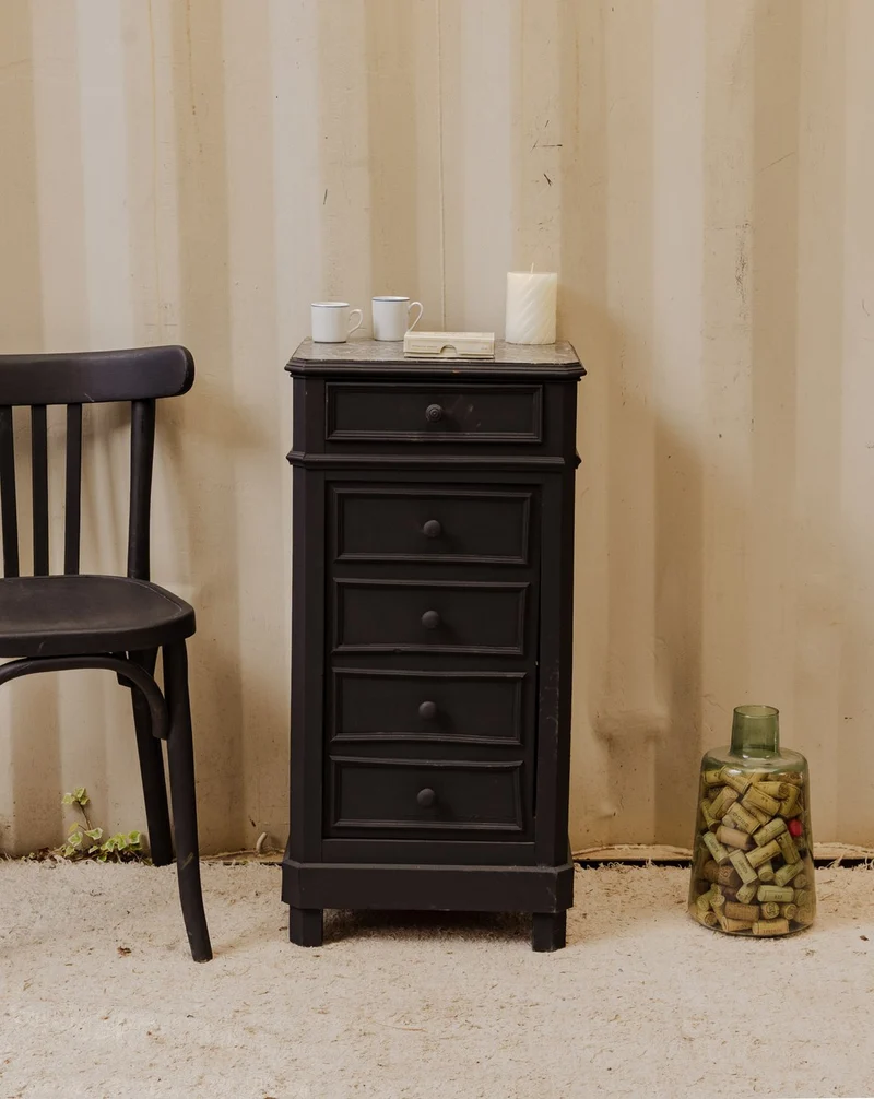 Valery, le semainier en bois noir et marbre gris N°134