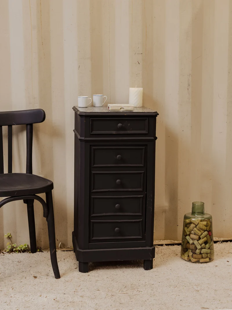 Valery, le semainier en bois noir et marbre gris N°134