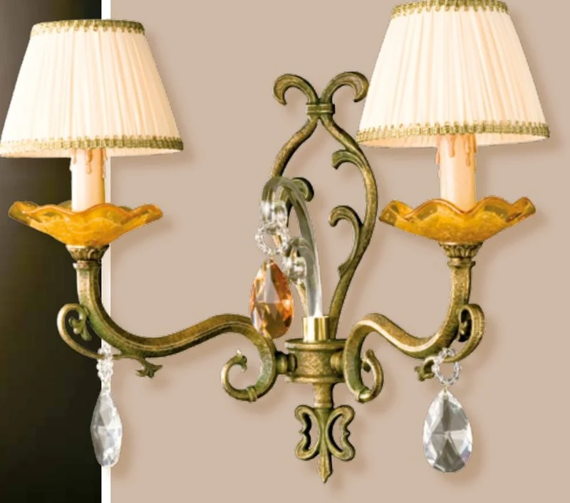 Casa Padrino Barock Wandleuchte Kupfermessing B. 42 x T. 35 cm 2-flammig - Handgefertigte Leuchte aus Italien - Barock Leuchten