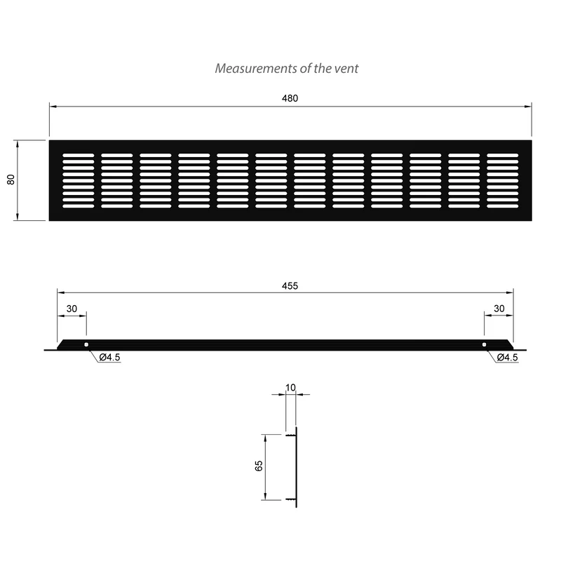 Grilles d'aération en Aluminium 480x80mm - Noir
