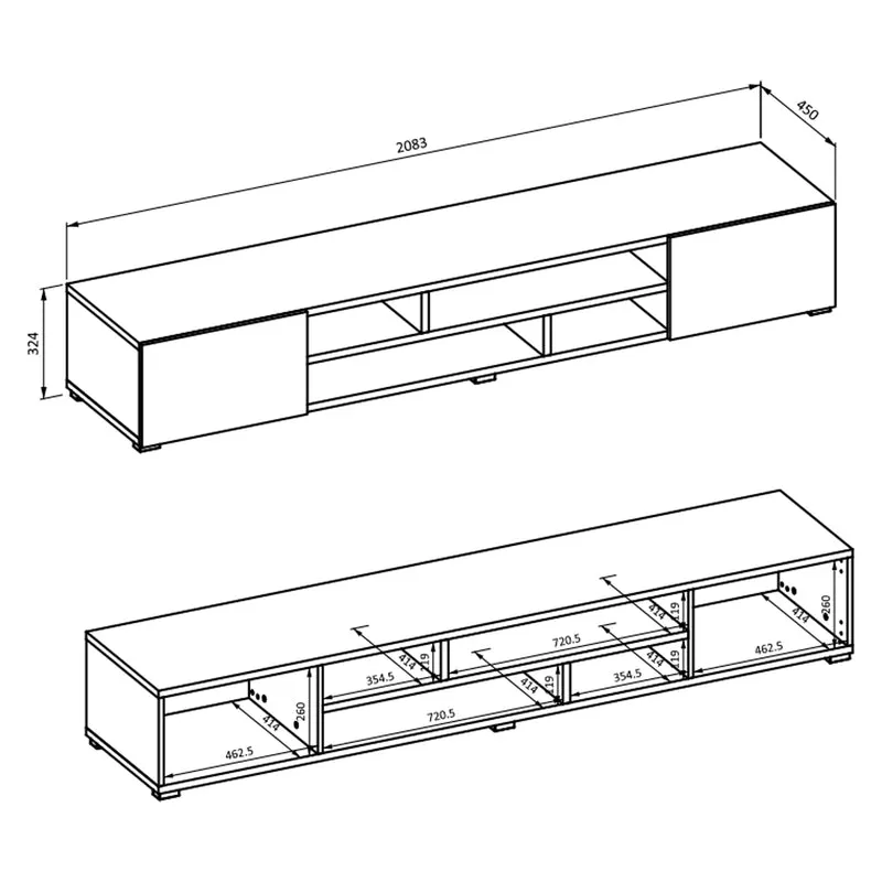 Meuble TV 2 portes 208 cm Akram Noir