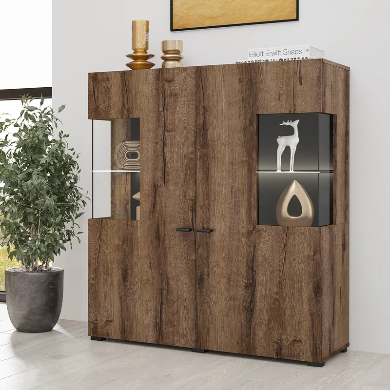 Vaisselier 2 portes Akram Bois Wengé et Noir