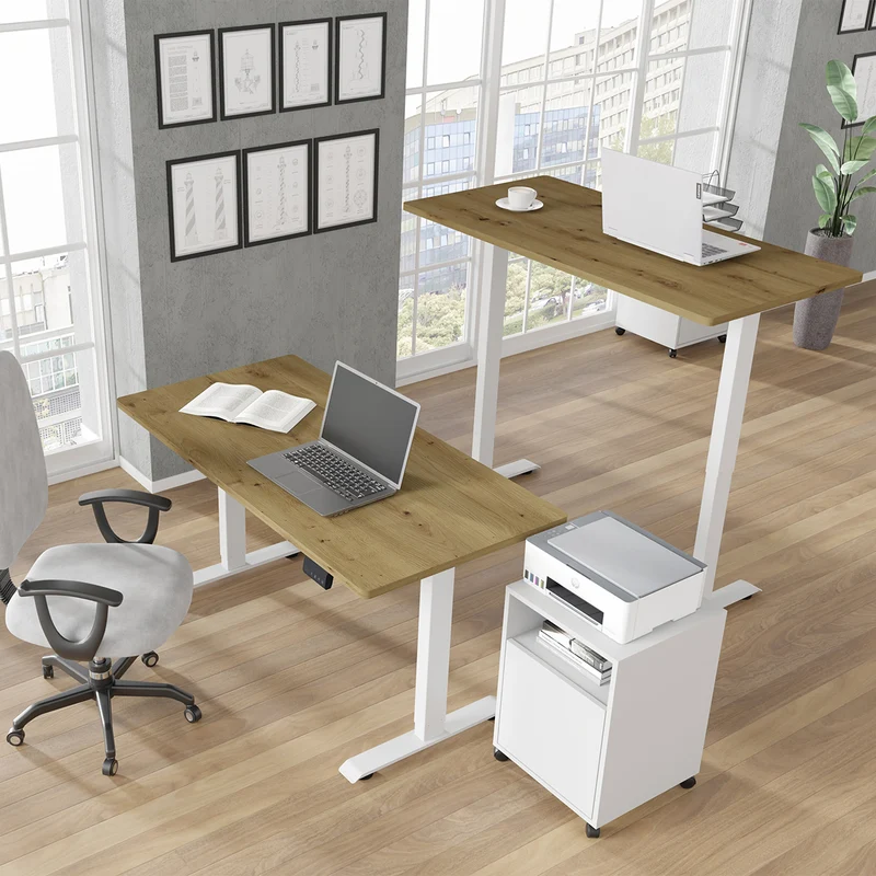 Bureau électrique 140 cm Ergo Bois et Blanc