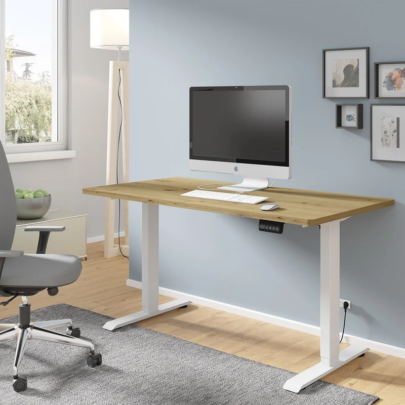 Bureau électrique 140 cm Ergo Bois et Blanc