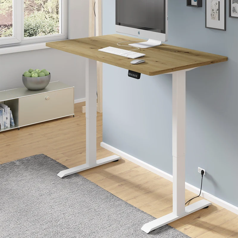 Bureau électrique 140 cm Ergo Bois et Blanc