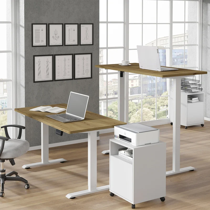 Bureau électrique 140 cm Ergo Bois et Blanc