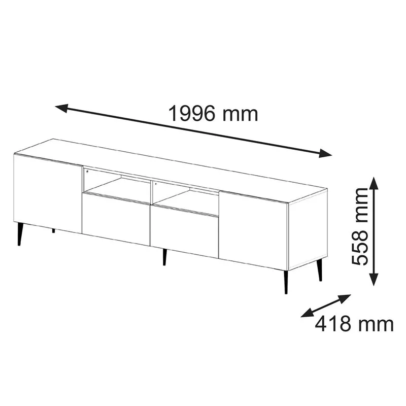 Meuble TV 2 portes 2 tiroirs 200 cm LED Philaé Bleu et Noir
