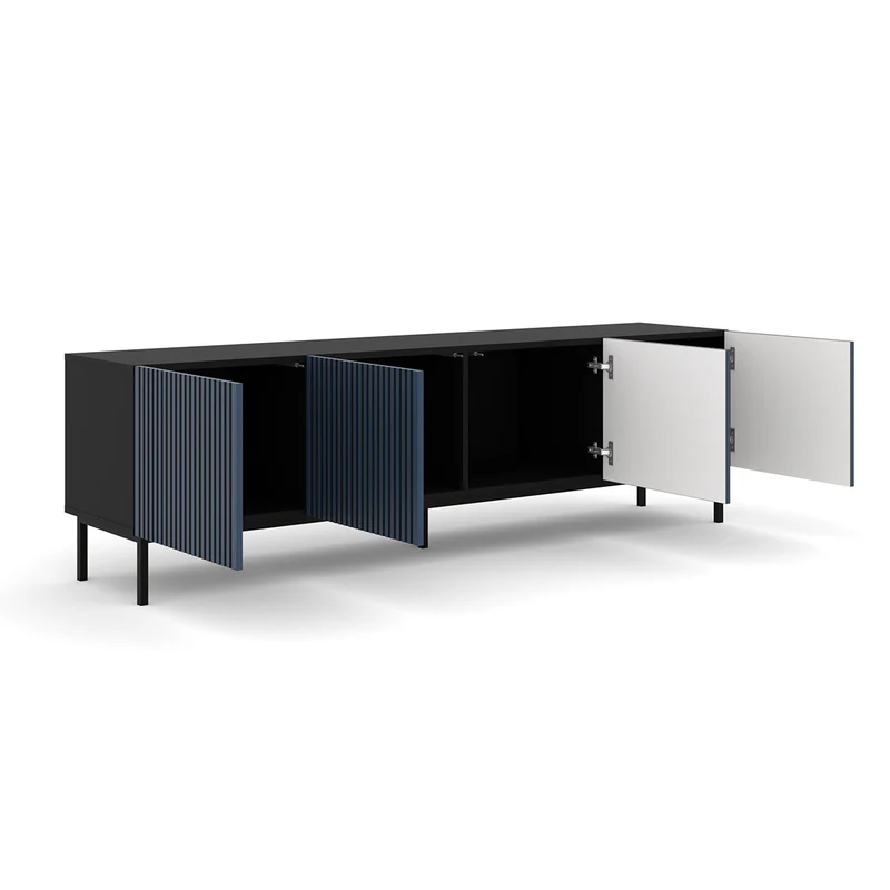 Meuble TV 4 portes 200 cm Philaé Bleu et Noir