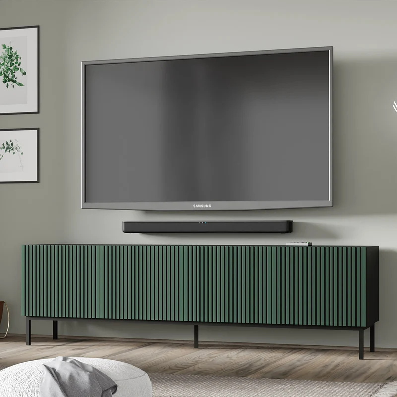 Meuble TV 4 portes 200 cm Philaé Vert et Noir