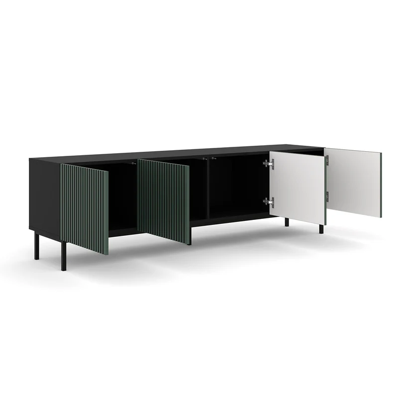 Meuble TV 4 portes 200 cm Philaé Vert et Noir