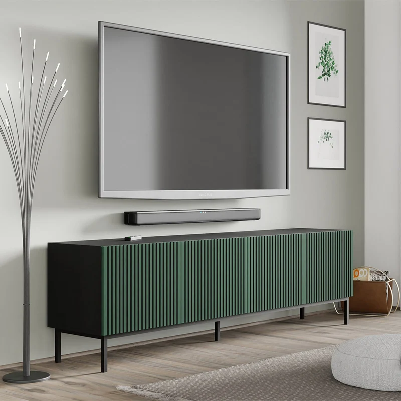 Meuble TV 4 portes 200 cm Philaé Vert et Noir